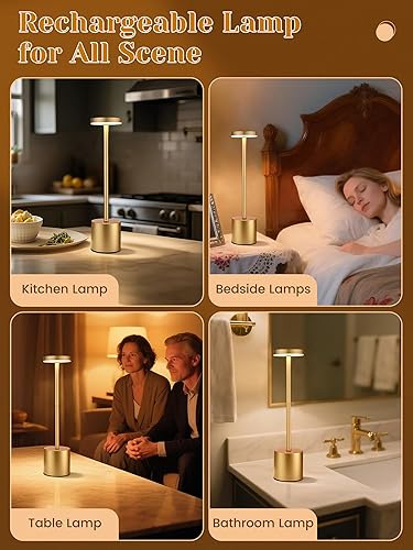 Miniatura 5 de Lámparas recargables inalámbricas, juego de 2,6000 mAh, luces de batería, regulables+3 colores recargable, lámpara de mesa pequeña inalámbrica