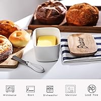 Vista 5 de GDCZ Mantequera de cerámica con tapa de madera, soporte grande para mantequilla cubierto para encimera, recipiente para mantequilla perfecto