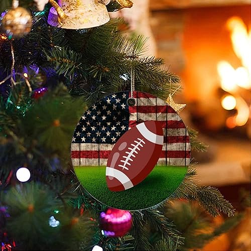 Miniatura 3 de Two-Side Printed Football USA Flag Ceramic Christmas Ornament, Novelty for Family Friends Kids, Patriotic Christmas Keepsake Pendants