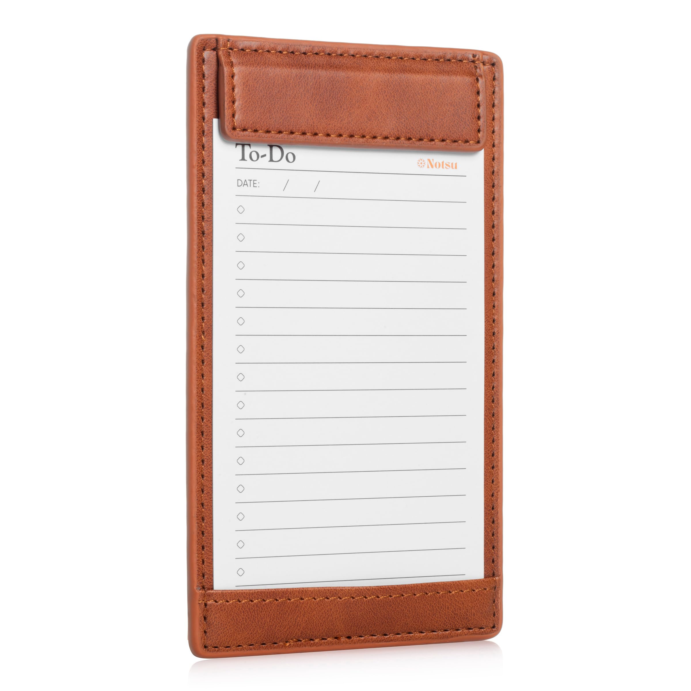 NotsuNotsu Note Card Holder | Minimalist 3x5 Inch Index Card Holder Handheld Case in Premium Brown Vegan Leather with 25 To Do List Notecards