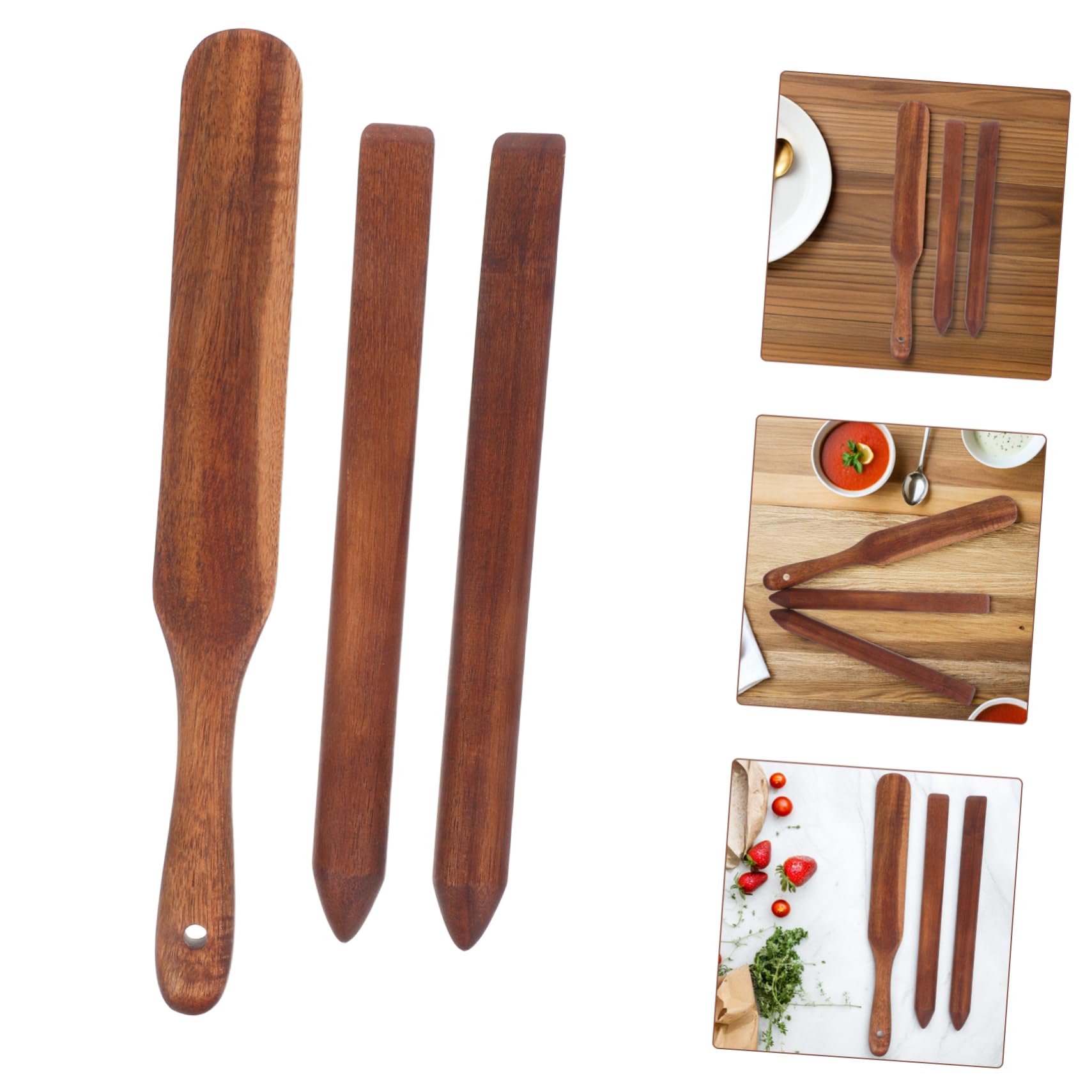 3piezas Remover de Madera de Acacia Espátulas de Madera para Cocinar Herramienta para Remover Pan para Repostería y Cocina Varilla para Mezclar Pan