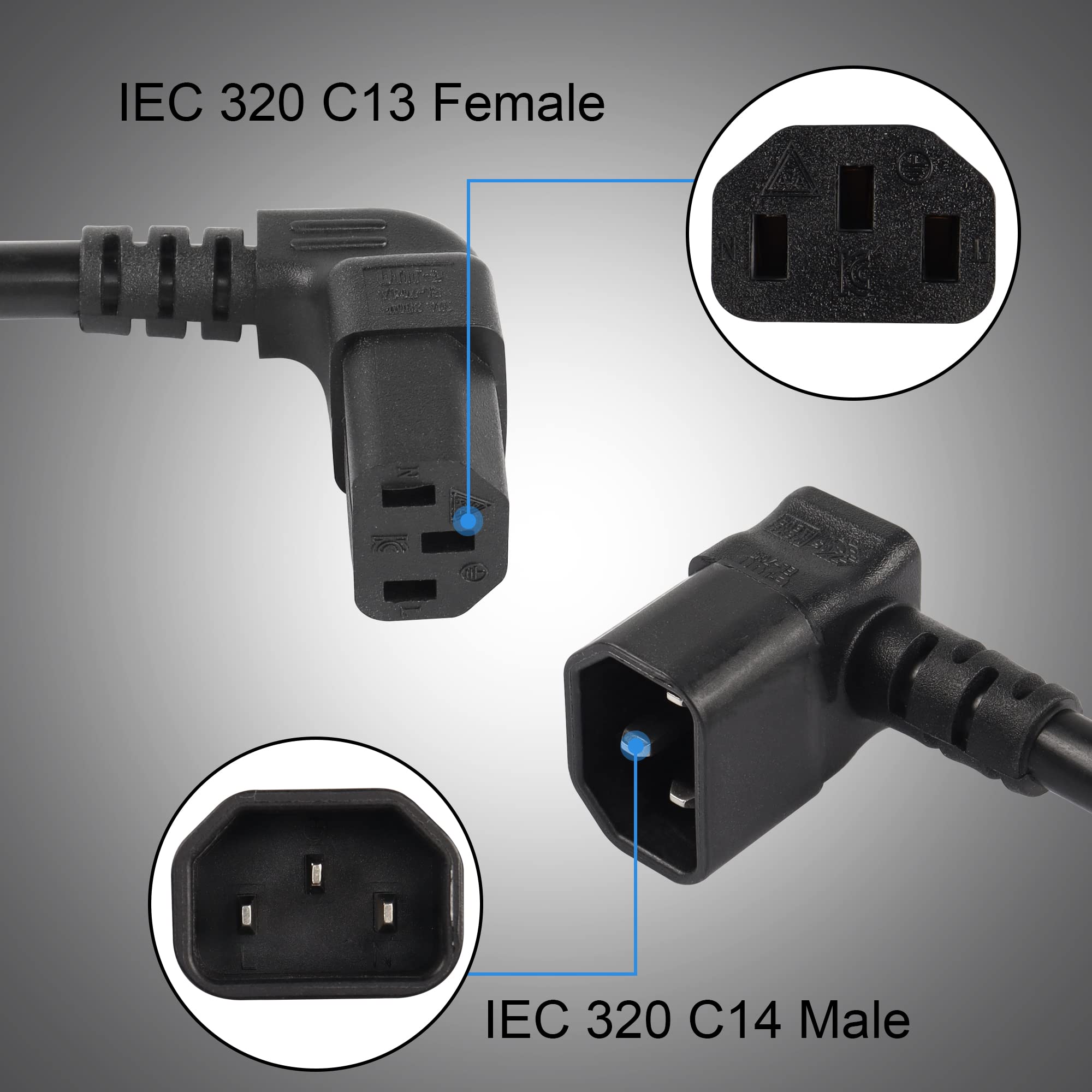 CERRXIAN 1.5 m Cavo di alimentazione da IEC 320 C14 a C13 angolare, 90 gradi da C14 maschio a C13 femmina Cavo di prolunga per alimentazione PDU per monitor, computer, ecc
