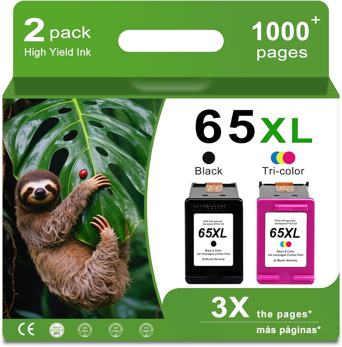 65XL Black Color Combo Remanufactured Ink Cartridge Replacement for HP Ink 65 HP65 XL HP65XL for Envy 5055 5000 5052 5010 5070 5014 Deskjet 3755 3700 3772 2600 3752 2652 2655 2622 2640 Printers,2 Pack