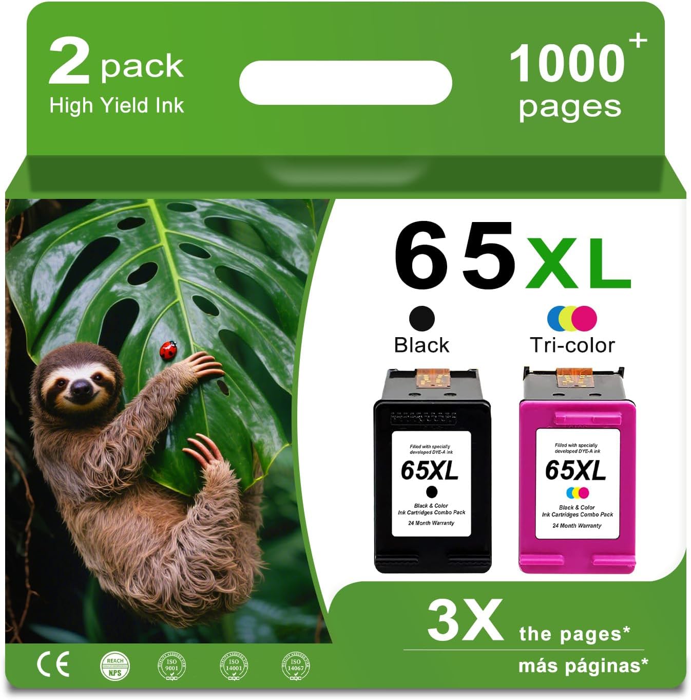 65XL Black Color Combo Remanufactured Ink Cartridge Replacement for HP Ink 65 HP65 XL HP65XL for Envy 5055 5000 5052 5010 5070 5014 Deskjet 3755 3700 3772 2600 3752 2652 2655 2622 2640 Printers,2 Pack