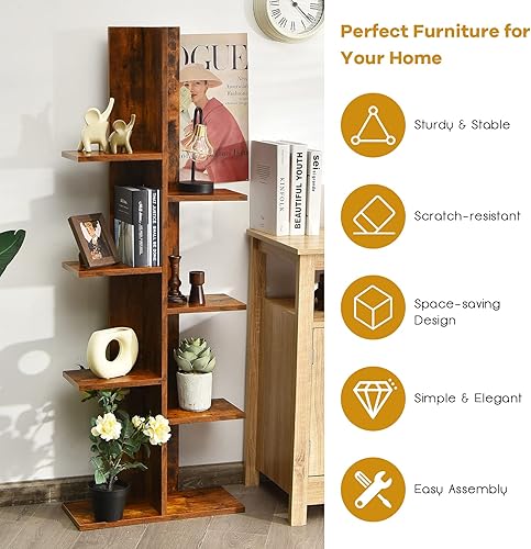 Miniatura 9 de Tangkula Estantería de 8 estantes, estantería de madera para árbol con 8 estantes para libros, 20 x 8 x 55.5 pulgadas, estante de almacenamiento