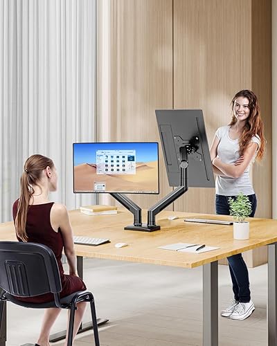 Miniatura 9 de Soporte de escritorio con brazo de monitor doble para pantallas de computadora de 13 a 32 pulgadas, soporta 4.4 a 22 libras, soporte VESA ajustable
