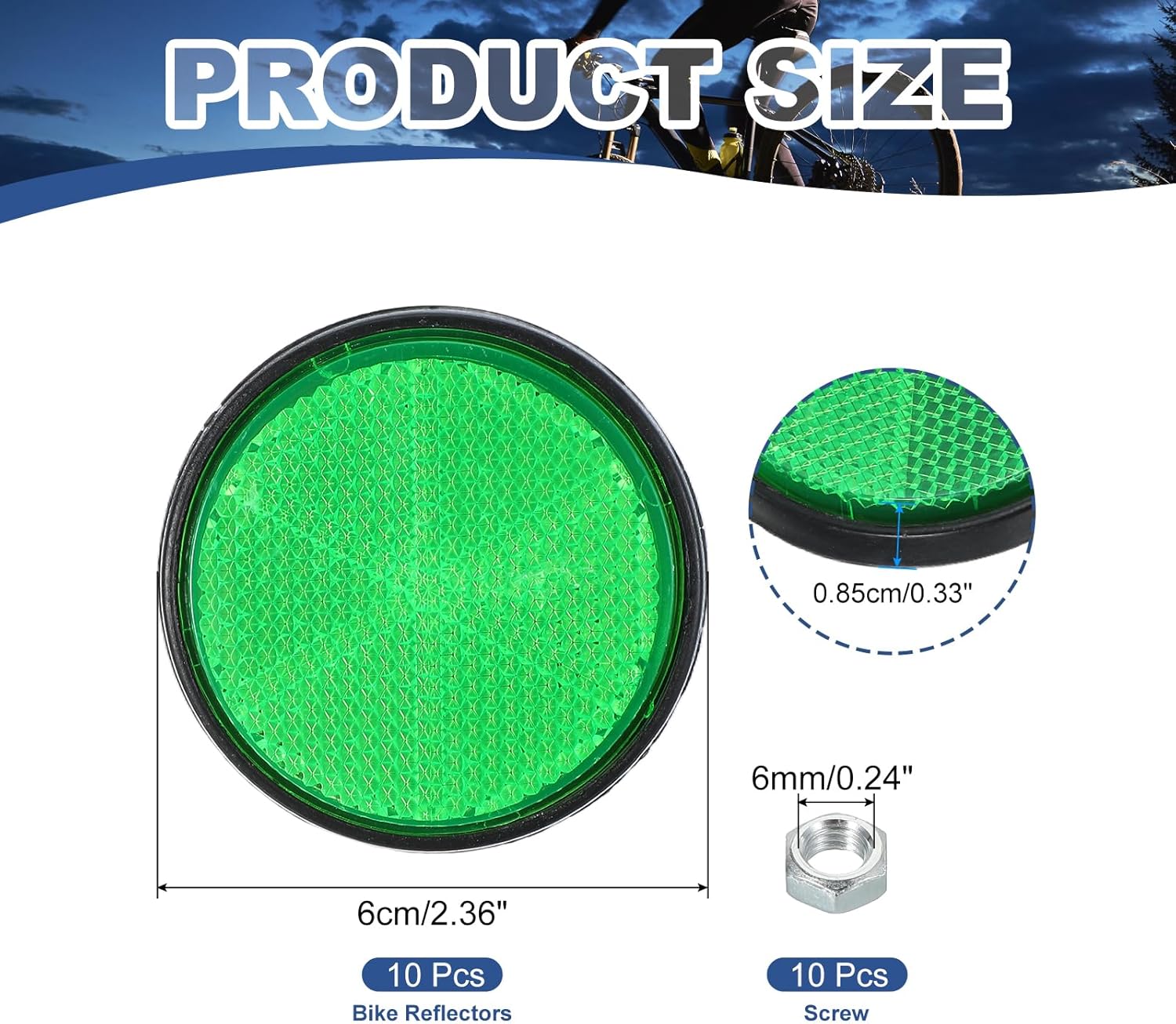 PATIKIL Round Rear Reflectors, 10 Pcs Safety Reflective Warning Reflector Plastic Universal Motorcycle Reflector with M6 Screw Mount for Car Motorcycle Trailer Bike Bicycles Dirt, Green
