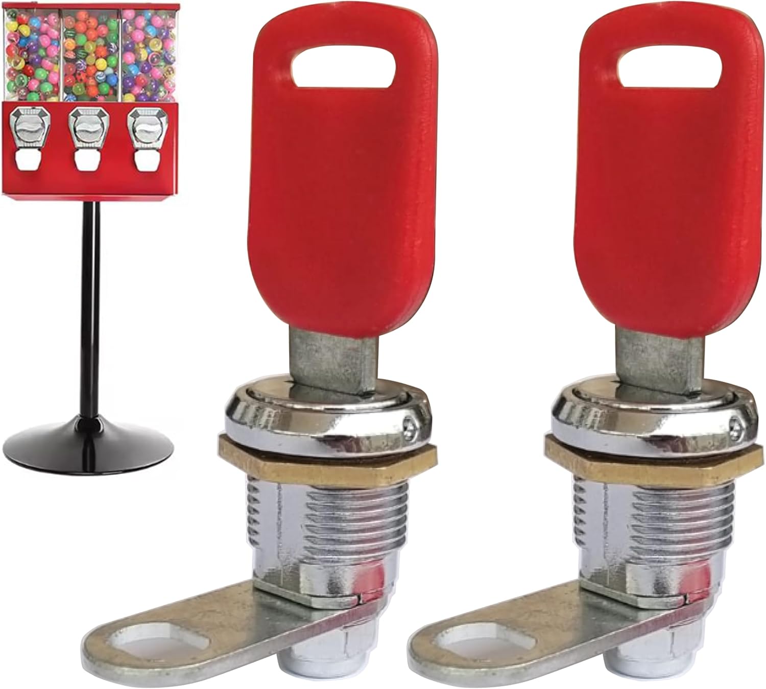 Lock and Key for 3 & 4 Head Gumball Machine Cash Box - Candy Machine Money Box Lock & Keys for Deer Triple Head Vending Machines. Cashbox Drawer Bottom Lid Locks. Replacement 1/4" Thread (2pc Key # 2)
