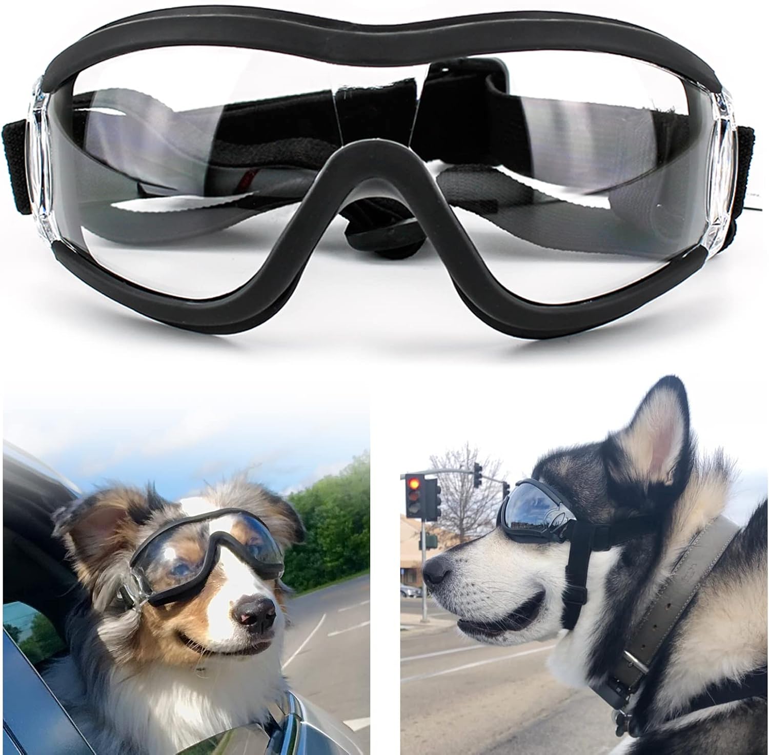 PEDOMUS Dog Sunglasses Dog Goggles Adjustable Strap for Travel Skiing and Anti-Fog Dog Snow Goggles Pet Goggles for Medium to Large Dog