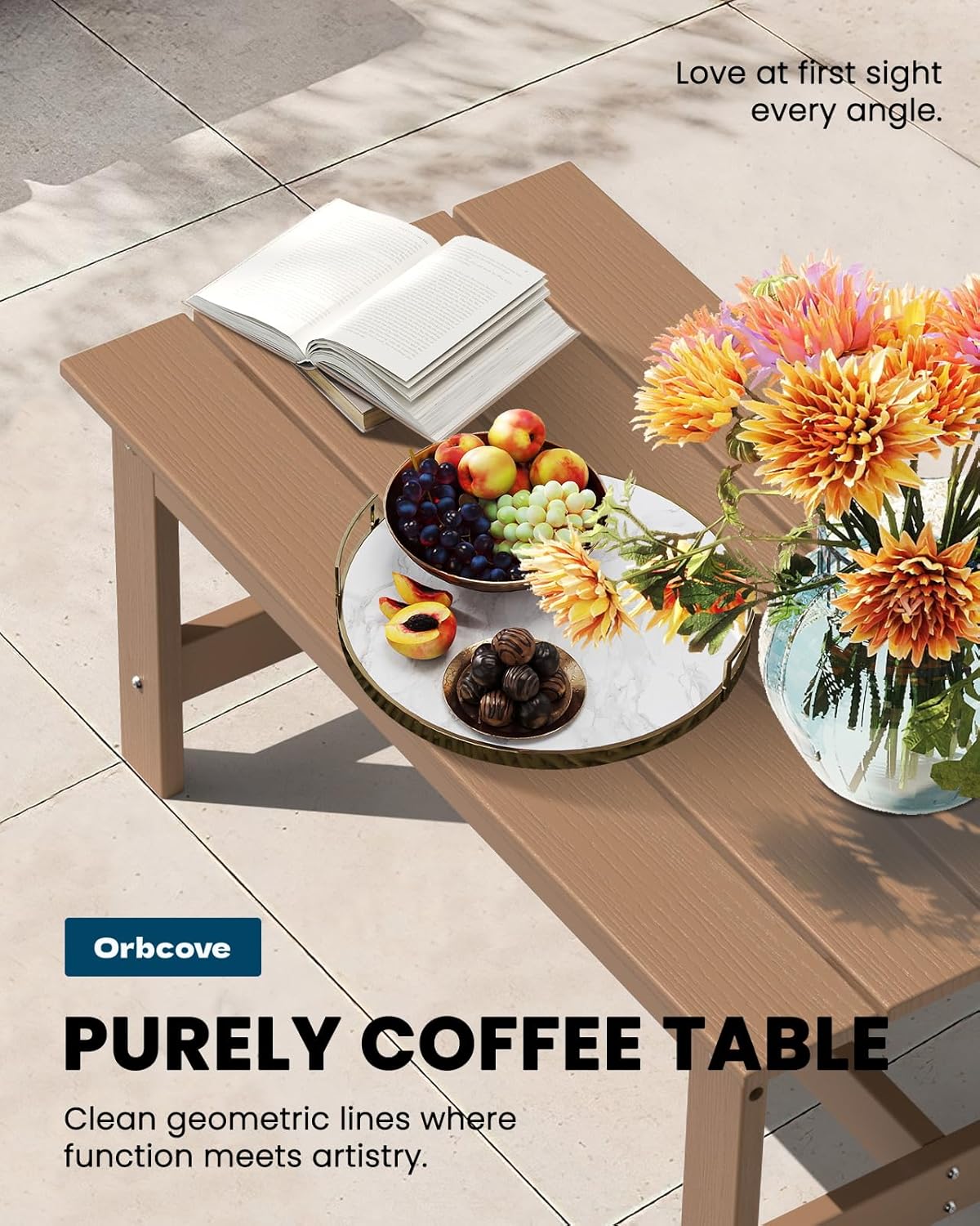 6-Piece Patio Conversation Set with Love Heart Hollow Design, Outdoor Patio Furniture Set with Cushions, All Weather Outdoor Furniture Set for Porch, Garden, Backyard (Teak