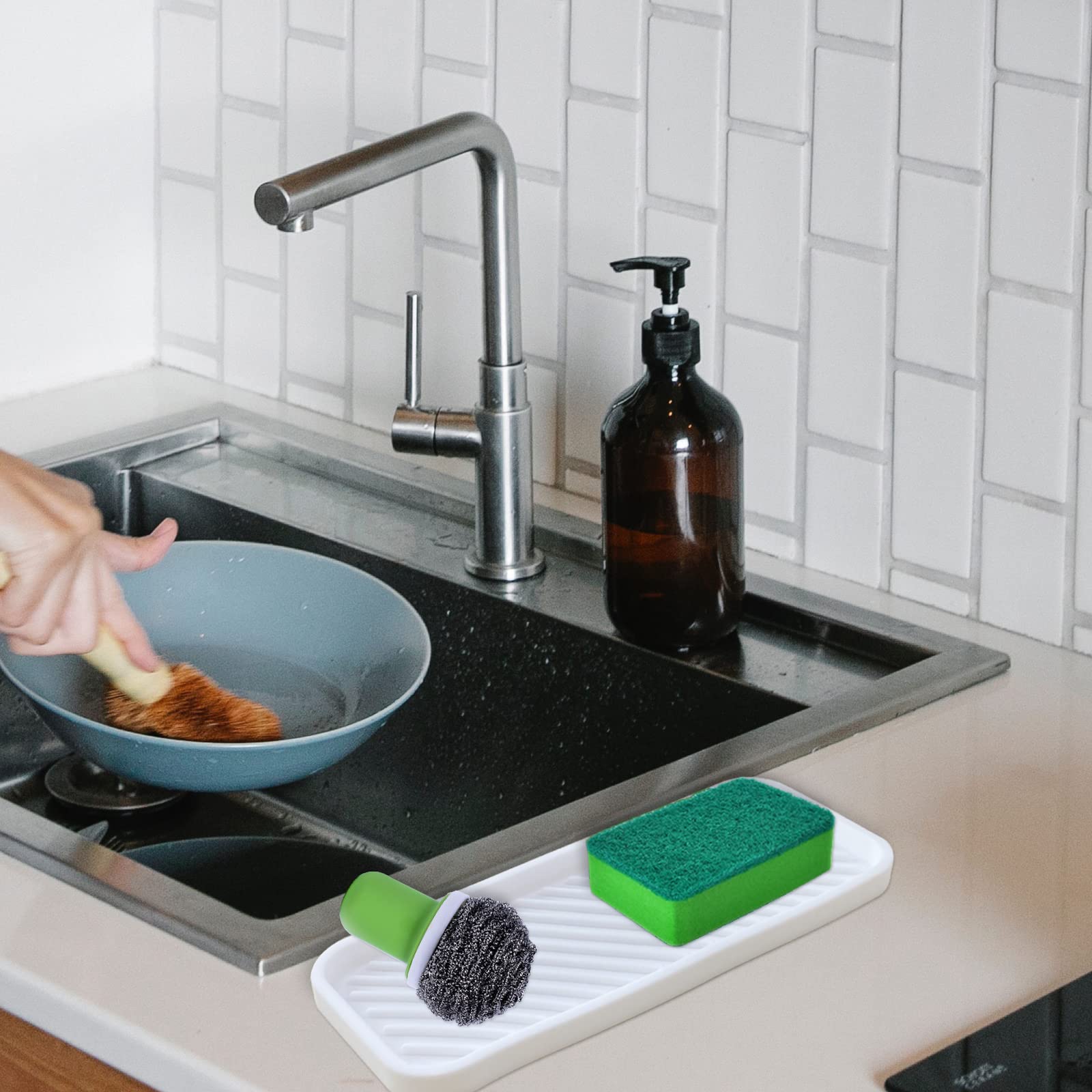 Portaspugna In Silicone Autodrenante Per Cucina – Set Di 3 Vassoi Organizer Antiscivolo Per Lavello E Piano Di Lavoro