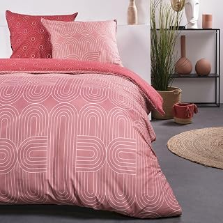 TODAY Sunshine - Juego de Cama Doble con Estampado geométrico Redondeado de algodón, Color Rosa, 220 x 240 cm