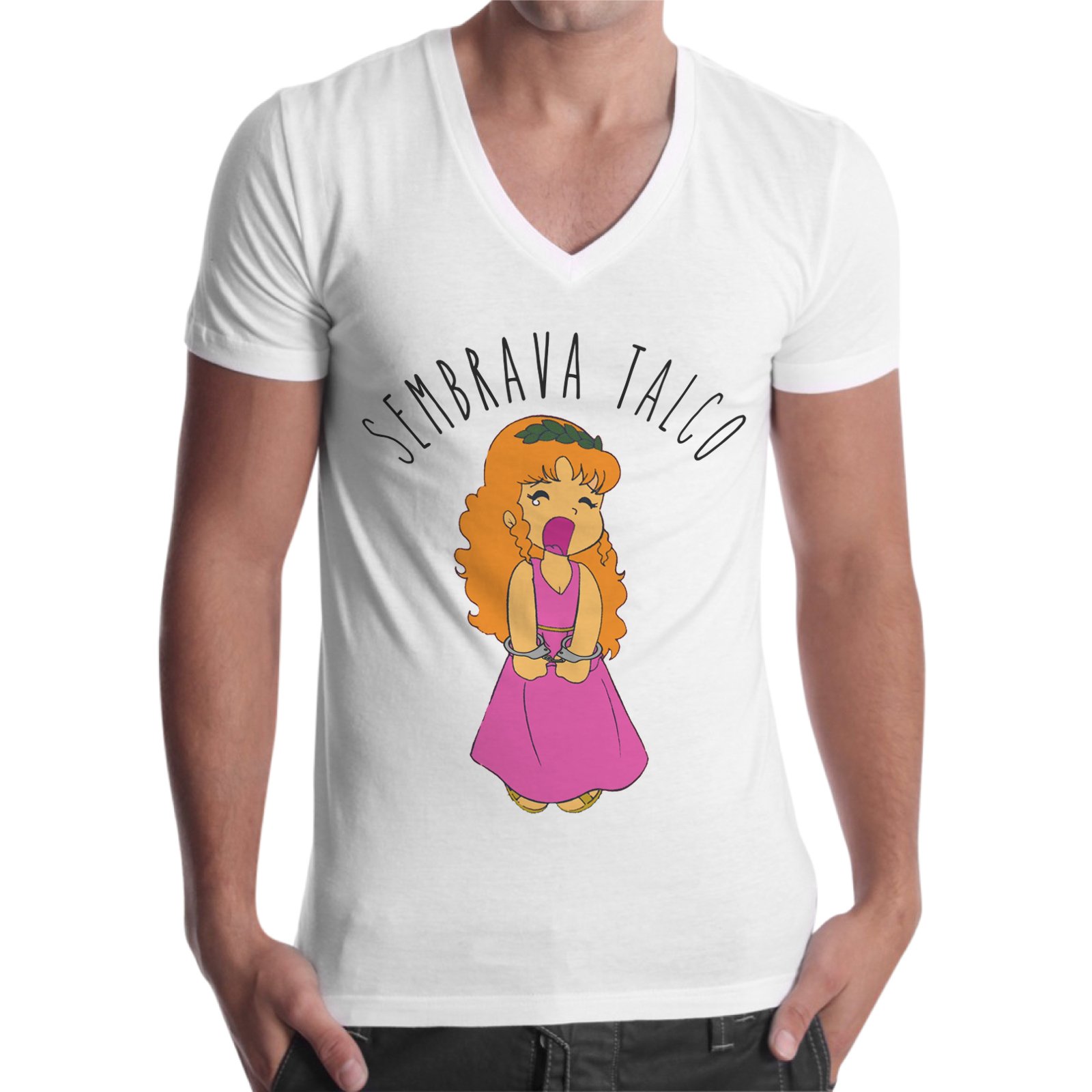 Thedifferent T-Shirt Uomo Scollo V Pollon Sembrava Talco – Maglietta Bianca 100% Cotone - 2
