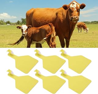 NSXAYIWE 100 etiquetas para orejas de ganado, 1 etiqueta grande en forma de Z para ganado, etiqueta reutilizable de TPU grueso para identificación de animales de 3 x 4,3 pulgadas (Amarillo)
