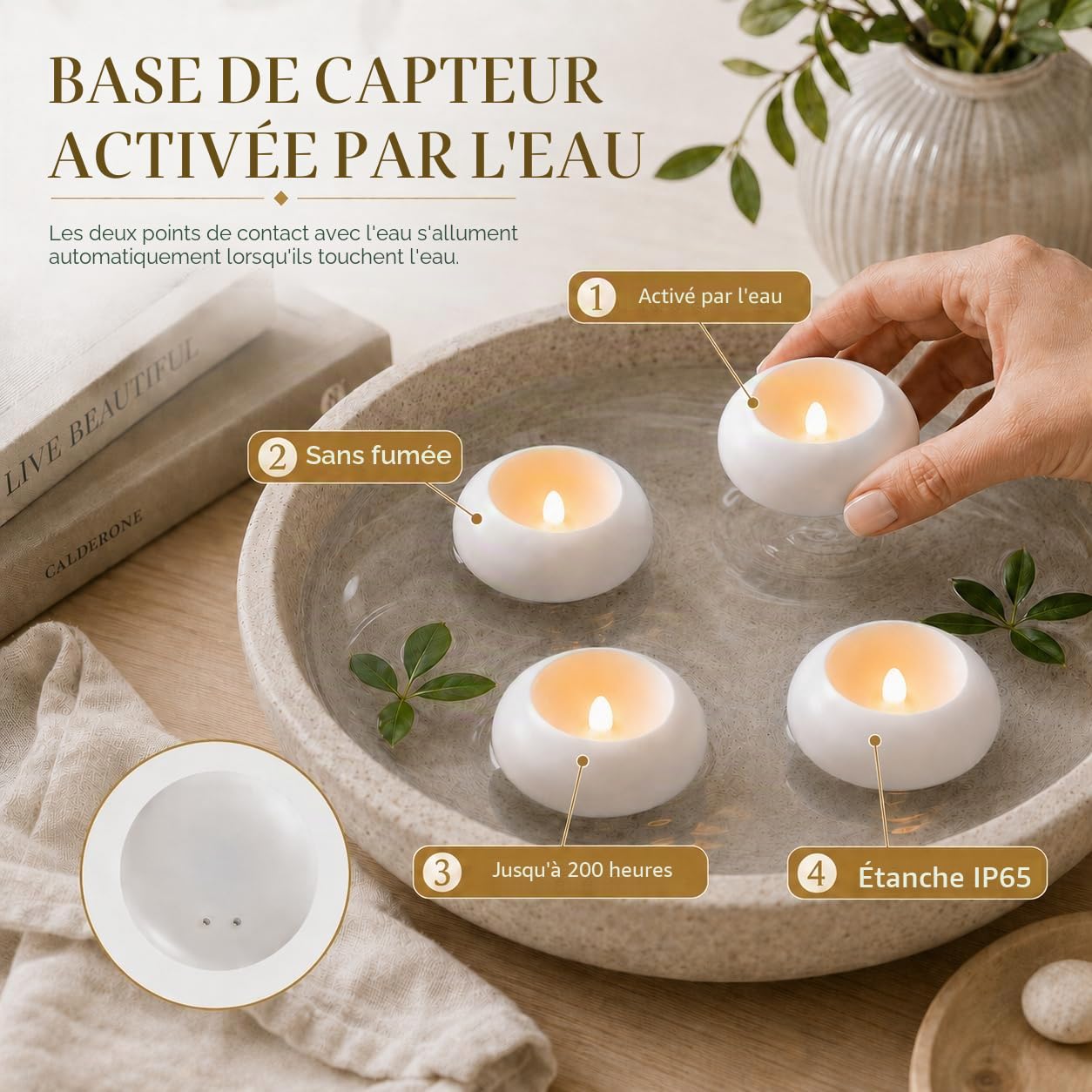Lot de 24 bougies flottantes à LED sans flamme, 7,6 cm, à piles, pour vase cylindrique, piscine, bain, bain chaud, décoration de centre de mariage