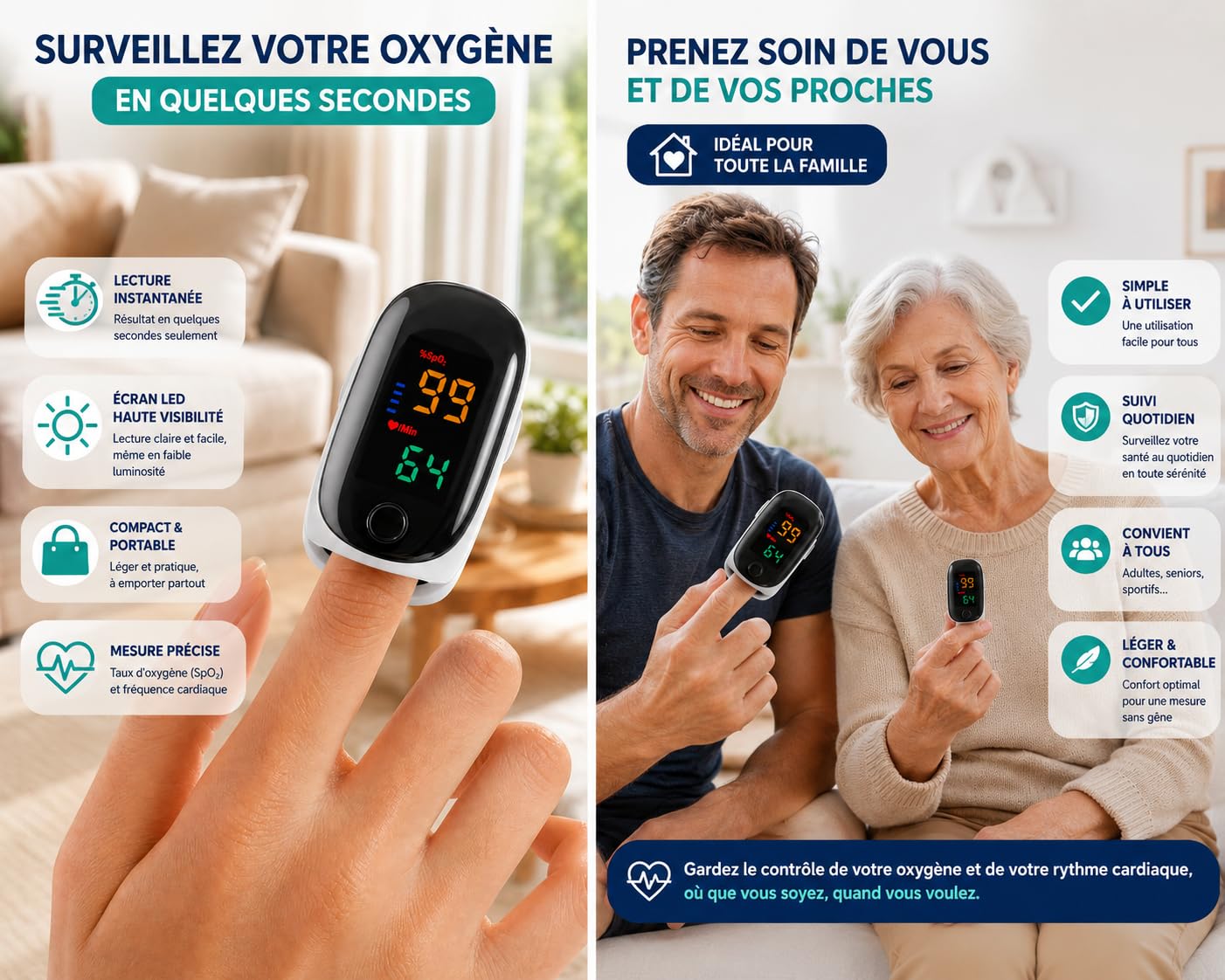 Kit Santé 2 en 1 Tensiomètre Bras + Oxymètre – Mesure Complète Tension, Pouls & SpO2 – Écran XXL Lisible, Utilisation Facile, Idéal Maison & Famille | Mesure Tension, Pouls & SpO2, Écran XXL Lisible, Utilisation Facile, Idéal Maison & Famille