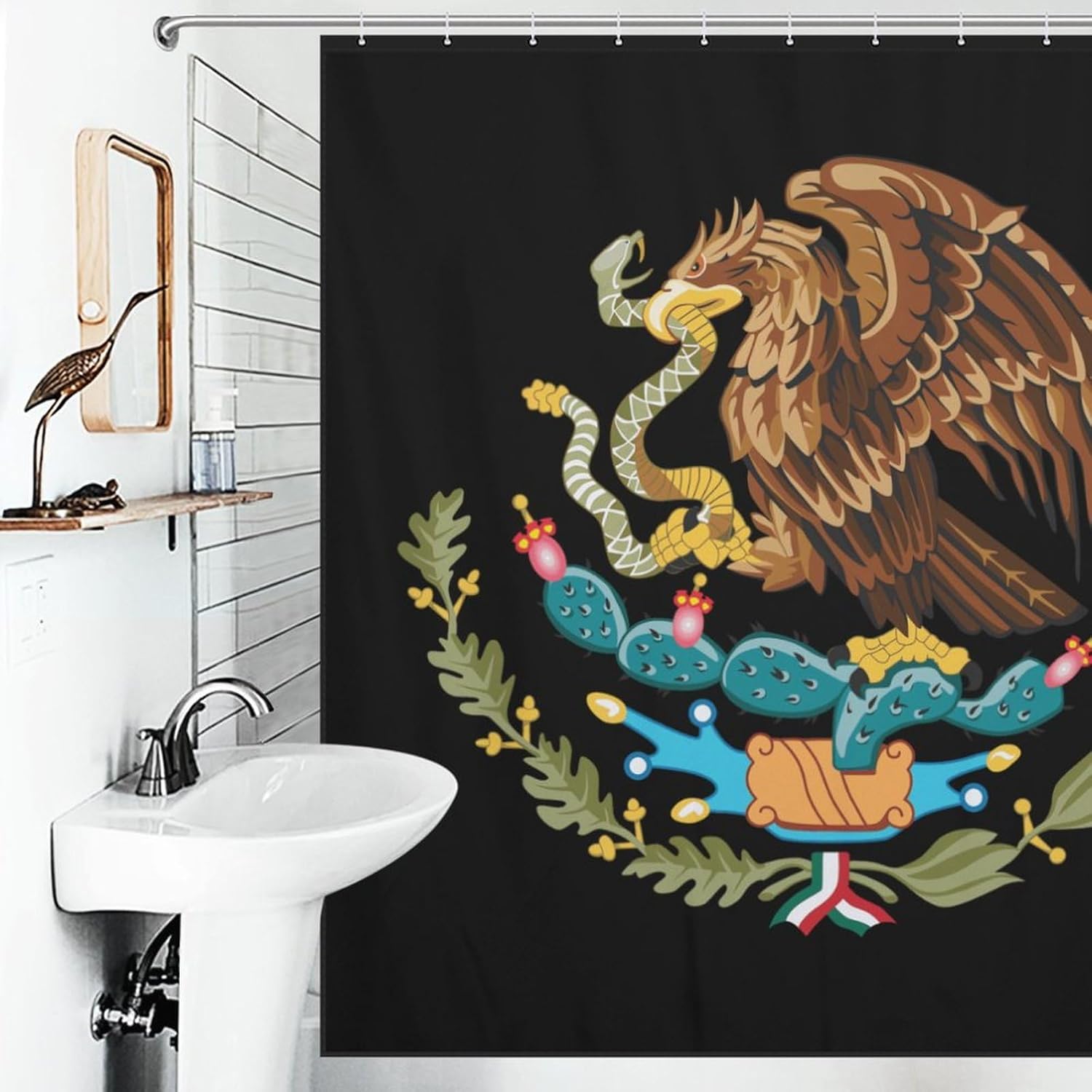 Mexico Coat of Arms Ea-gles Funny Shower Curtains Washable Bath Curtain Liner with Hooks for Bathroom Bath Tubs 72x72Inch (183x183cm)