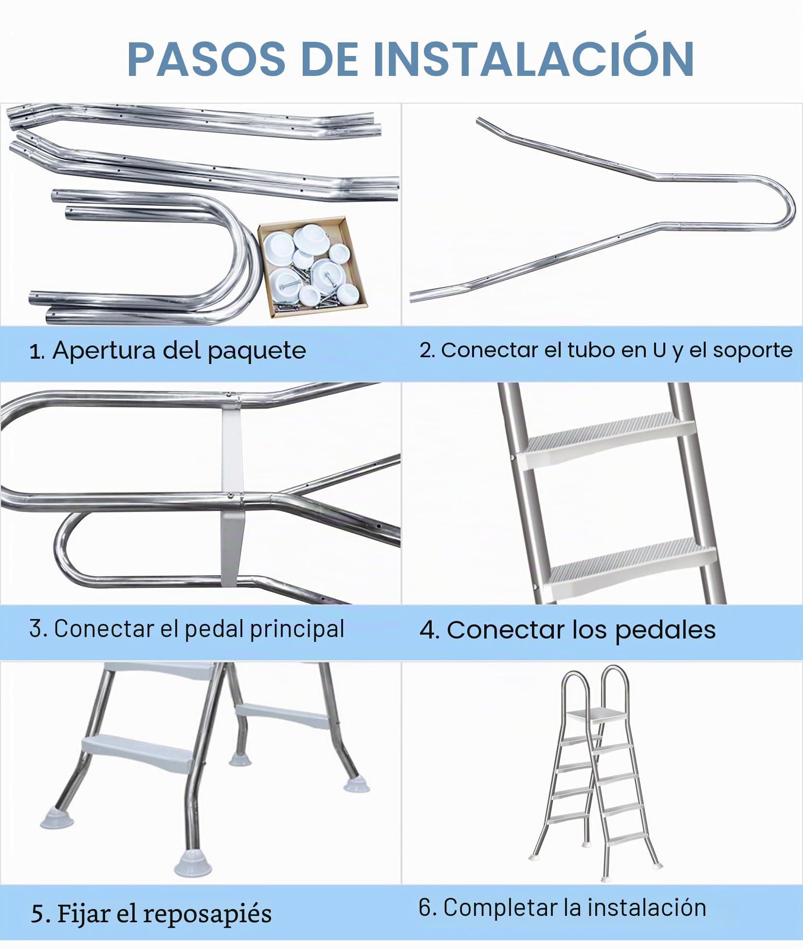 Escalera de piscina estable para piscina sobre el suelo, escaleras de piscina sobre el suelo de acero inoxidable 304 grueso para exteriores, escalera de 4 escalones de piscina, capacidad de 550 libras