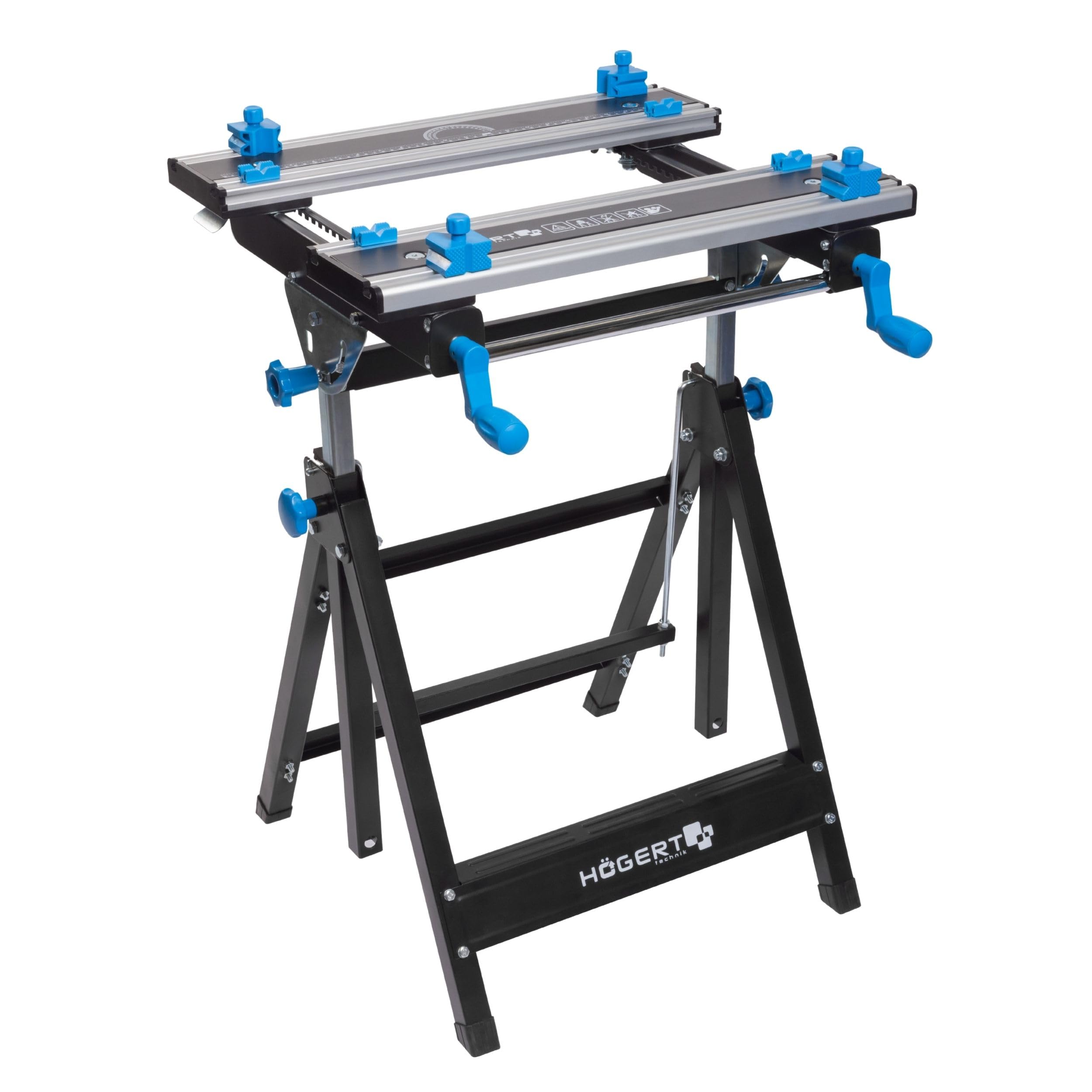 HÖGERT TECHNIK – Klappbarer, höhen- und neigungsverstellbarer Werkstatttisch 600x570x770–1070 mm mit Aluminiumplatte, Spannbacken, Winkelverstellung und Maßskala