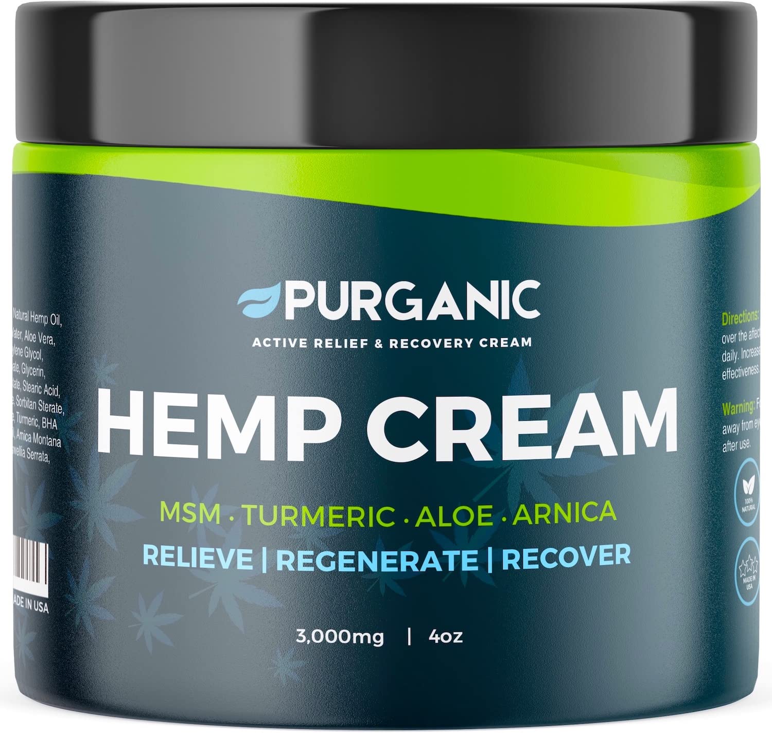 (4oz) Natural Hemp Cream - Maximum Strength - Help Relieve Tension, Muscle, Joint, Lower Back, Wrist, Hands, Elbows and Knee Aches - XL Jar - Made in USA
