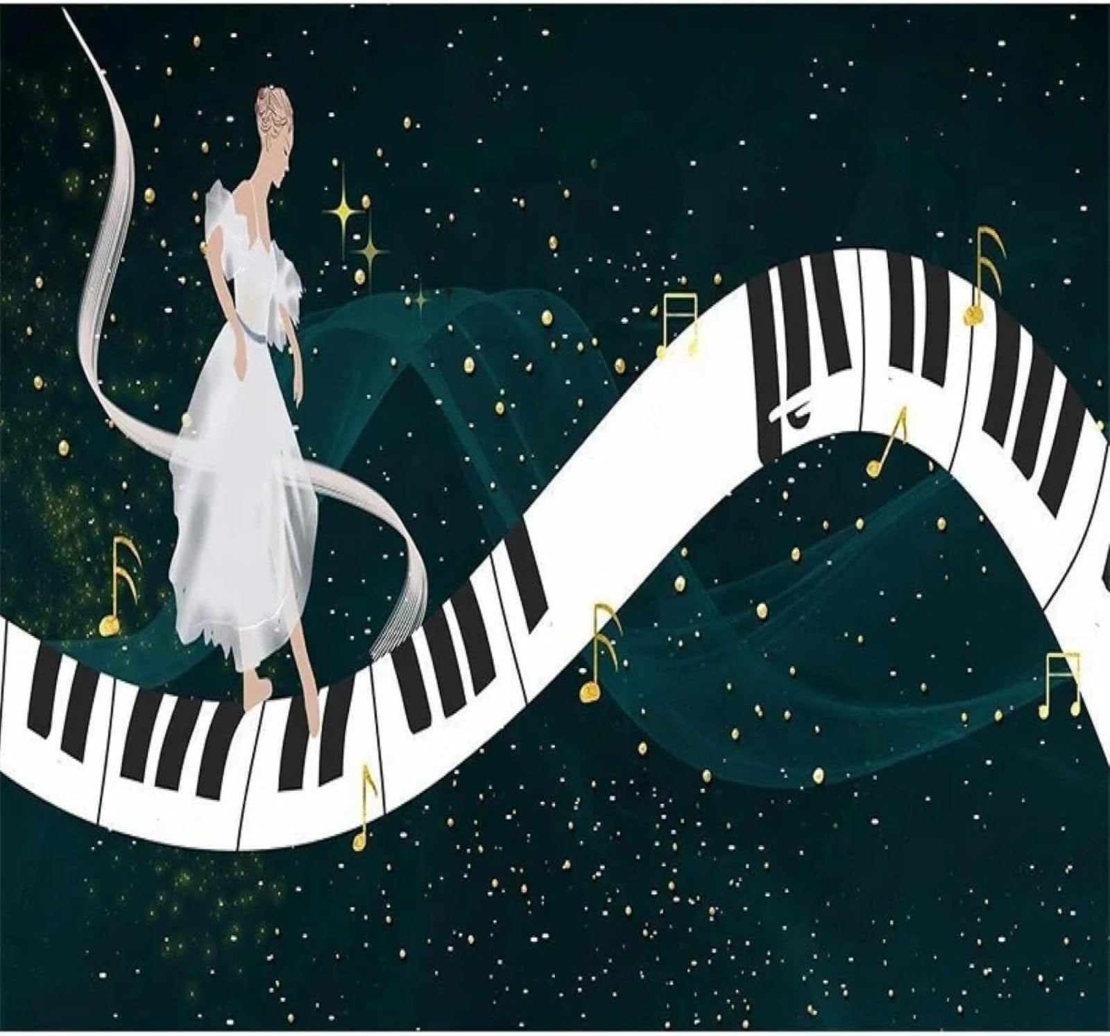 Creatività Arte Musica Pianoforte Ballerini Moderna Carta Da Parati 3D Seta Pregiata Testurizzata Ideale Per La Camera Letto Del Soggiorno-250cm×170cm