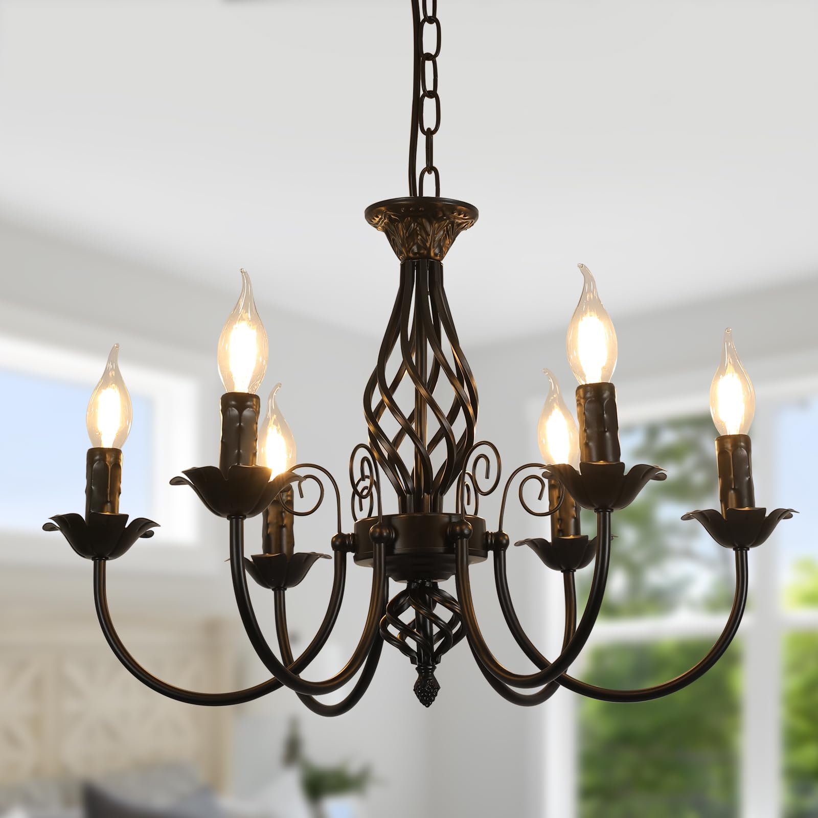 Comely Deckenleuchte Schwarz, Industrielle Kronleuchter, 6 Lichter E14 Industrielle Pendelleuchten, Pendellampe Vintage für Wohnzimmer, Schlafzimmer, Diele Küche, Esszimmer | Pendelleuchten Vintage für Wohnzimmer, Schlafzimmer, Küche, Esszimmer