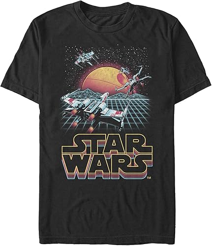 Star Wars X-Wing Death Star Grid Sunset T-Shirt, Noir, XX-Large Homme