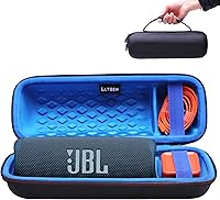 Vista 19 de LTGEM - Funda compatible con JBL Flip 7/5/6/Grip Altavoz Bluetooth portátil impermeable, portátil, bolsa de almacenamiento de viaje, negro y rojo