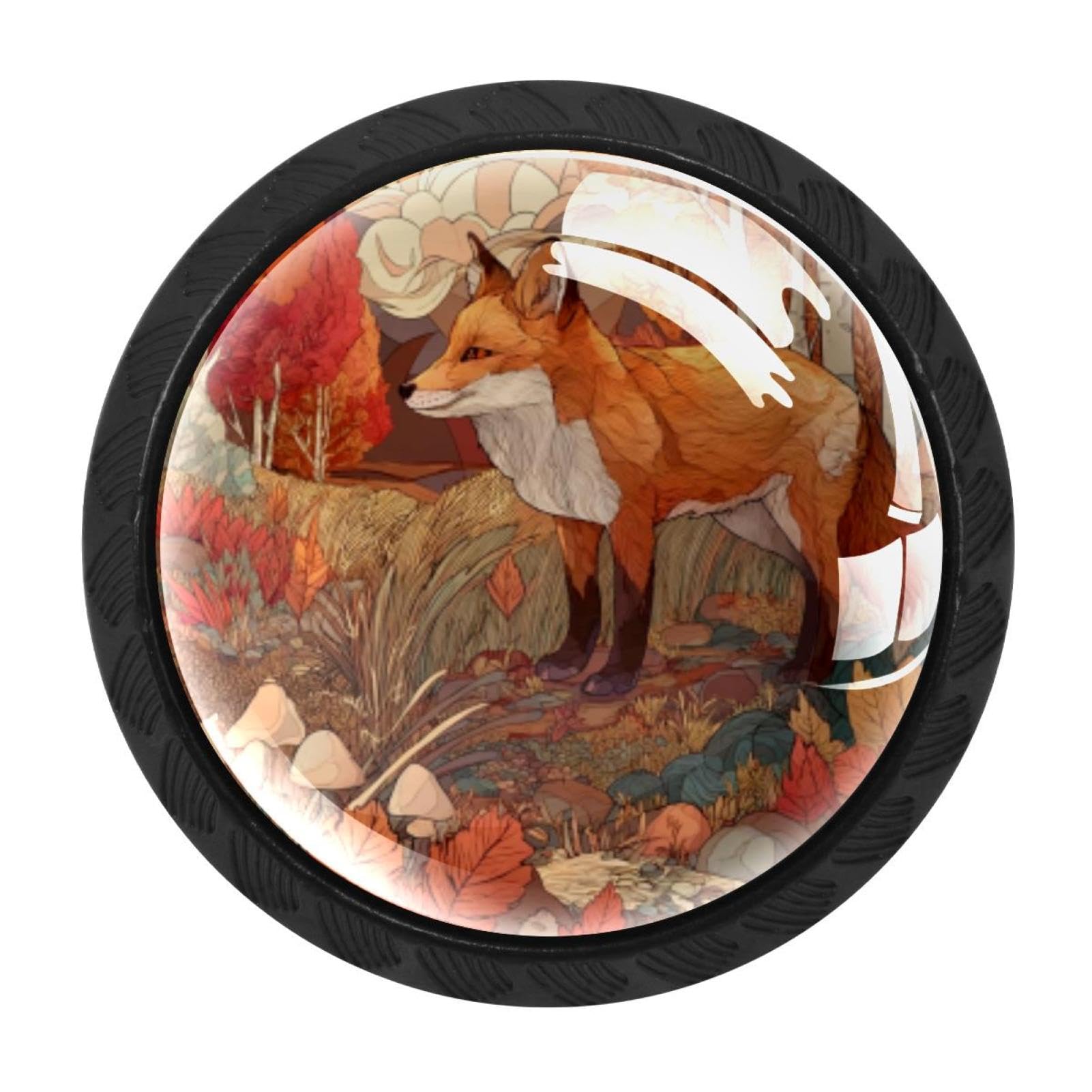 Chenzzzz Multicolored 18 Forest Fox Autumn (3) Colorful Drawer Pulls 4 Pcs Handle Glass Door Cabinet Knobs Home Office Kitchen Wardrobe Cupboard Hardware For Dresser Drawers
