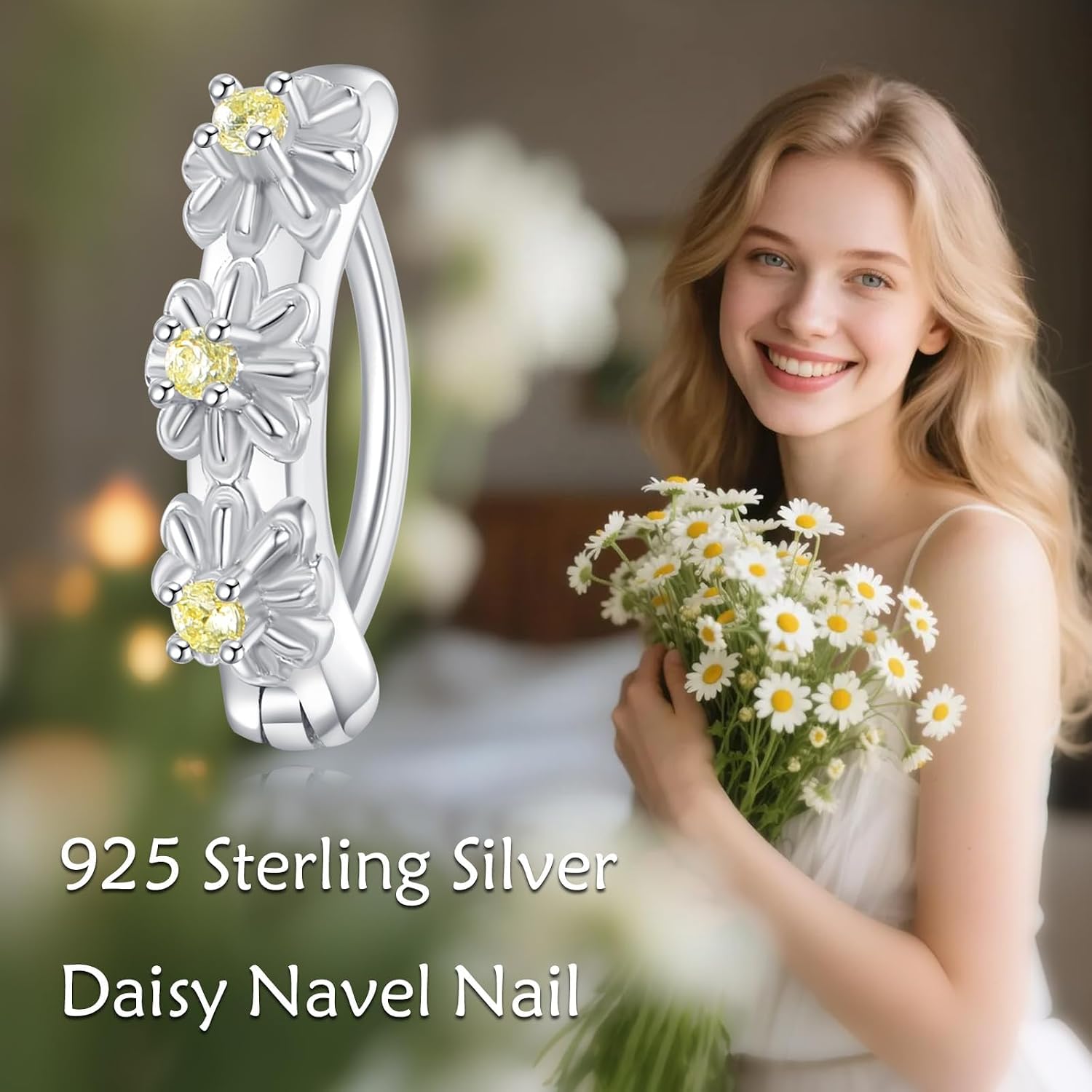 14G Daisy Flower Belly Button Ring 925 Sterling Silver Daisy Flower Clicker Hoop Navel Ring Piercing Jewelry Gifts For Women