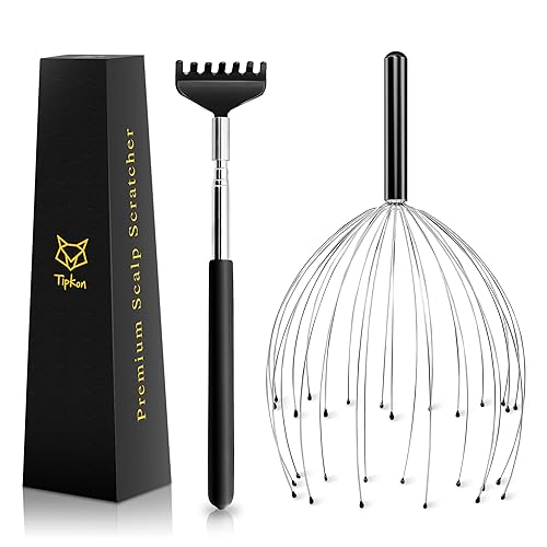 TIPKON Head Massager 28 Fingers Scalp Massager Head Scratcher, Back Massage Back Scratcher, Stocking Stuffers for Scalp and Body Massage (Black) - Black