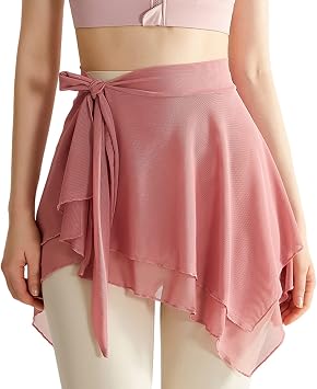 Women Mesh Wrap Dance Skirt Girls Asymmetric Skirt Solid Color Yoga Skirt Ballet Wrap Skirt Skate Over Scarf Skirt Red