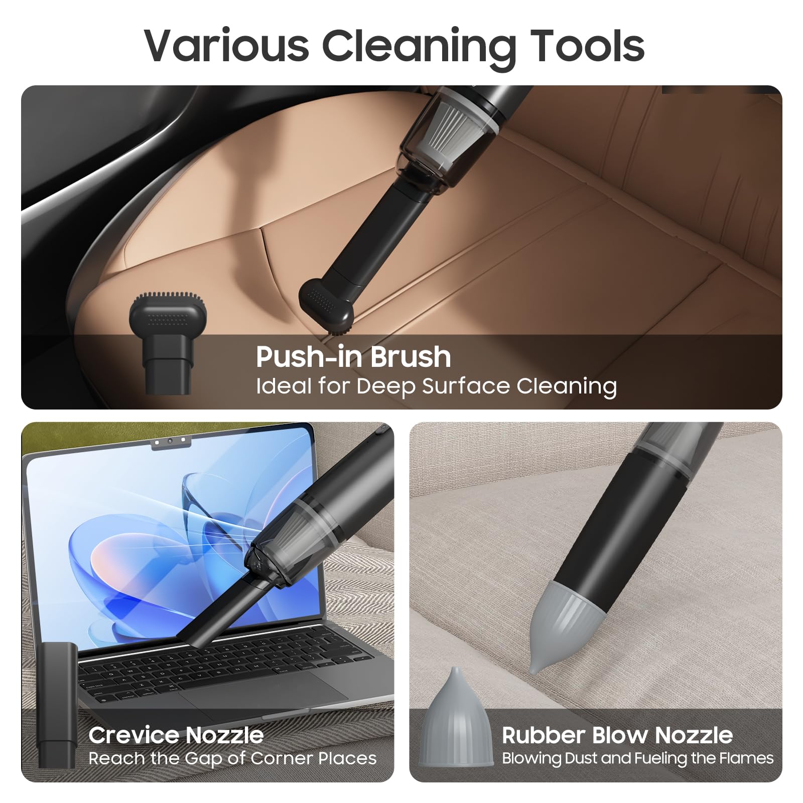 Handheld Vacuum Cordless, Car Vacuum Cleaner Portable with HEPA Filter, 2 Suction Modes, Mini Hand Held Vacuum Rechargeable for Car, Home, Pet Hair, Office, Desk, Keyboards (Black)