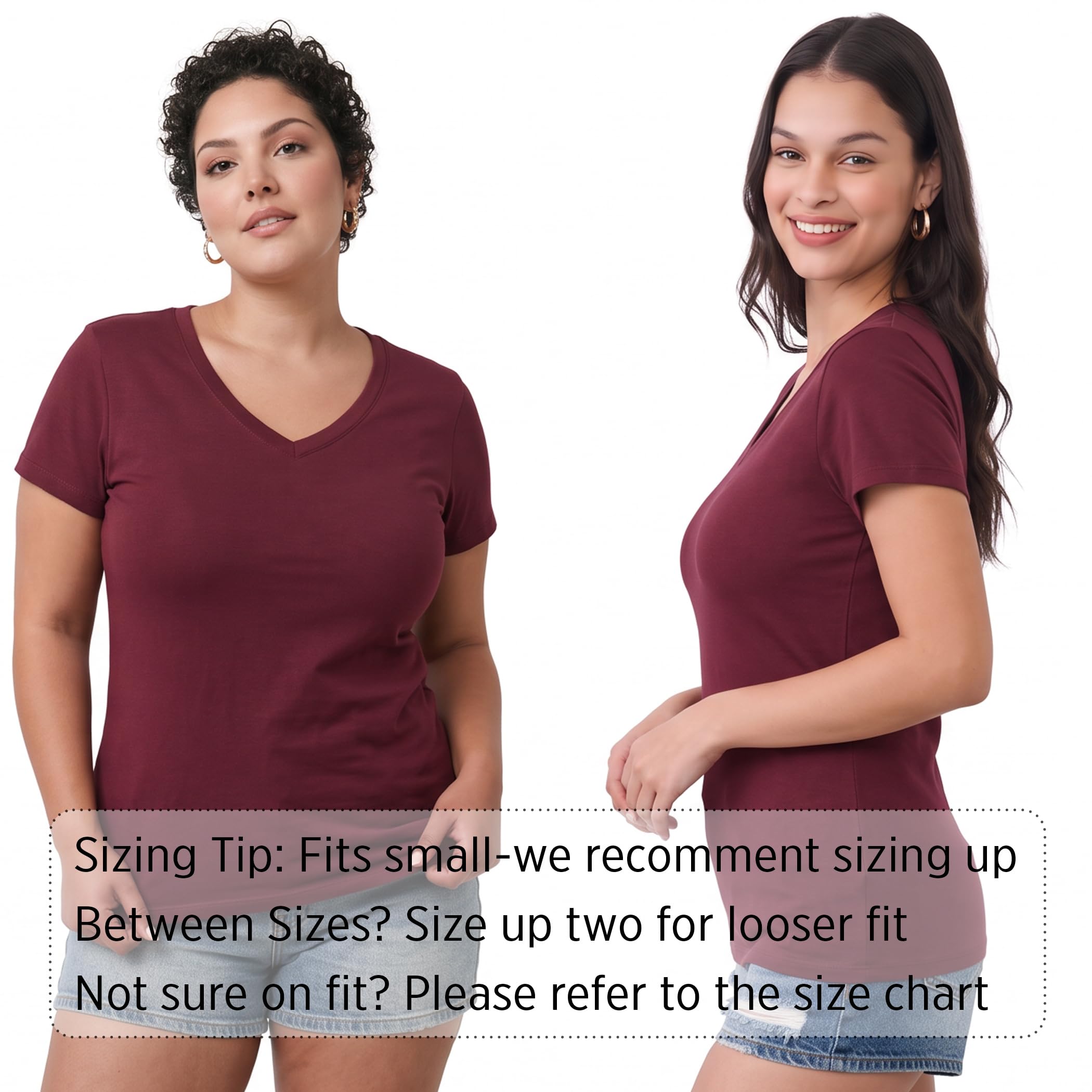 Emmalise T-shirt à manches courtes et col en V pour femme, Lot de 3 - Olive/bleu marine/bordeaux, Taille L