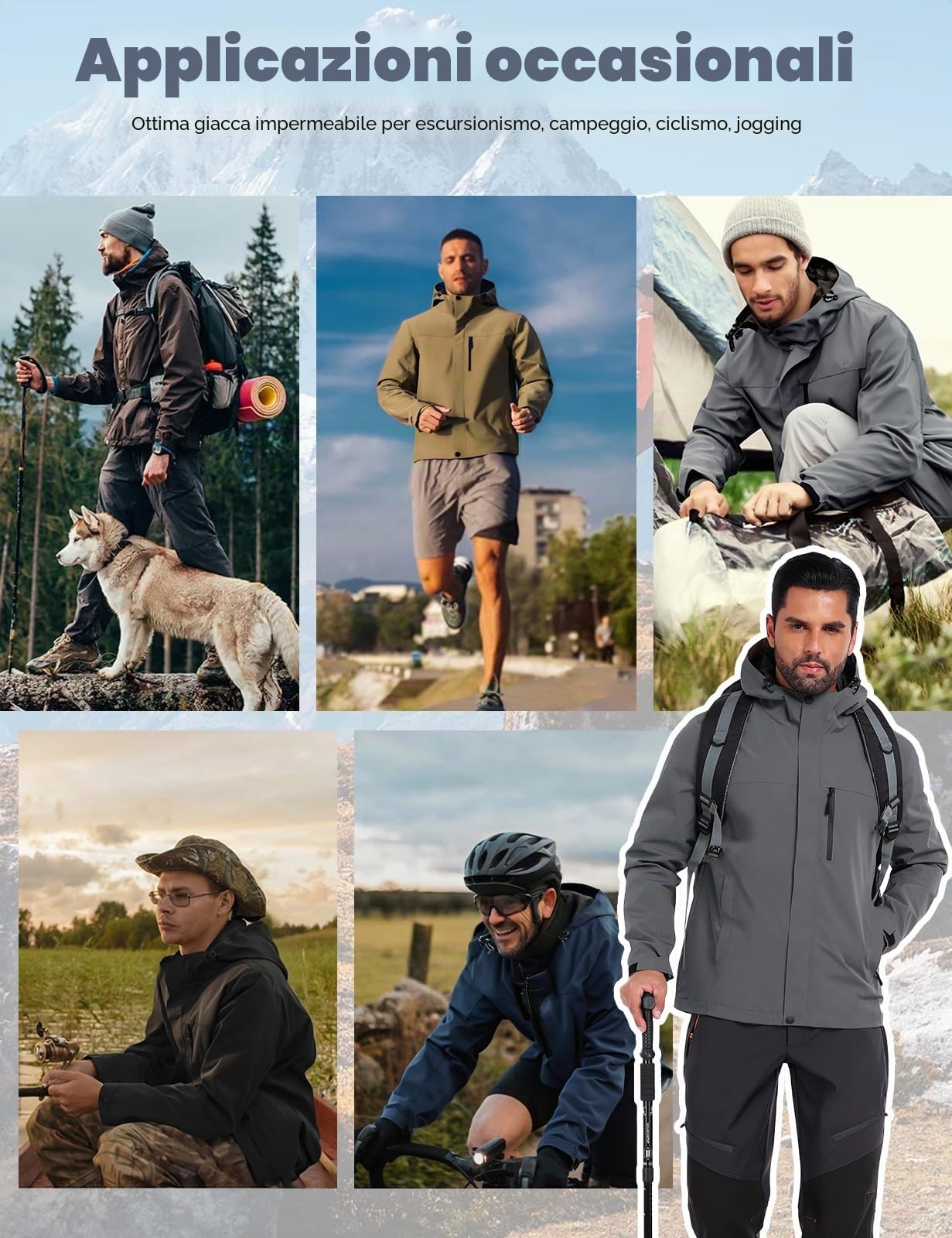 Voqeen Giacca Impermeabile Uomo Softshell Leggero Cappotto Giubbotto Traspirante Casual Giubbotto Antipioggia Con Cappuccio Per Corsa Ciclismo Escursionismo Arrampicata Sport