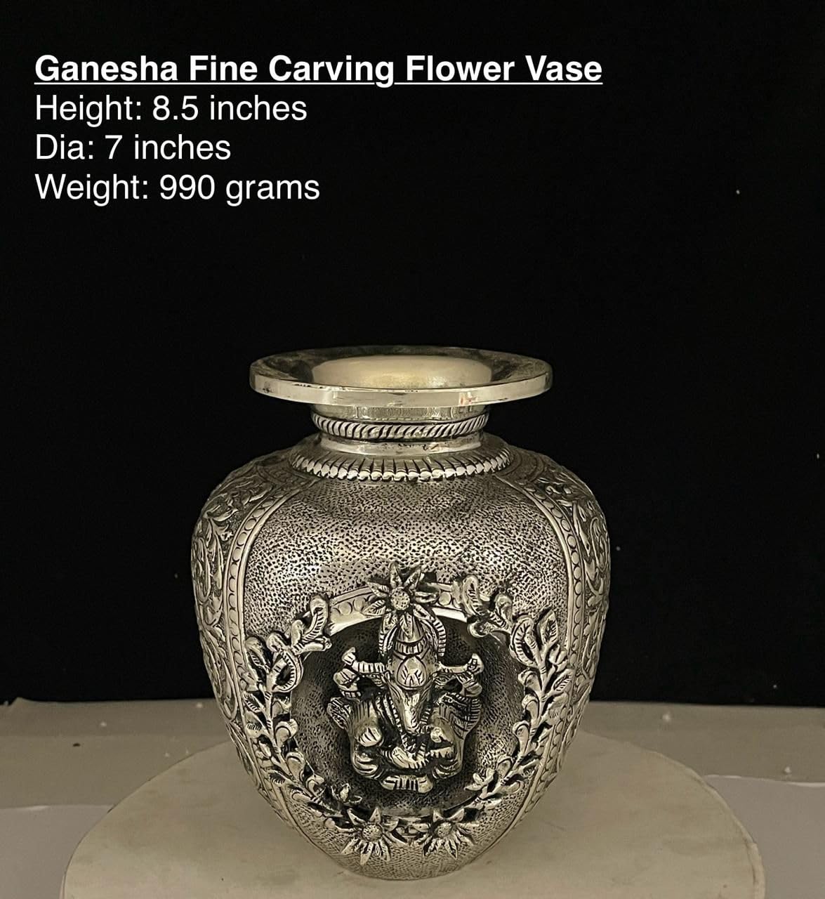 indiancraftsbykanika German Silver Fully Carved Ganesh Kalash for Diwali Pooja/Housewarming Pooja/Home Decor