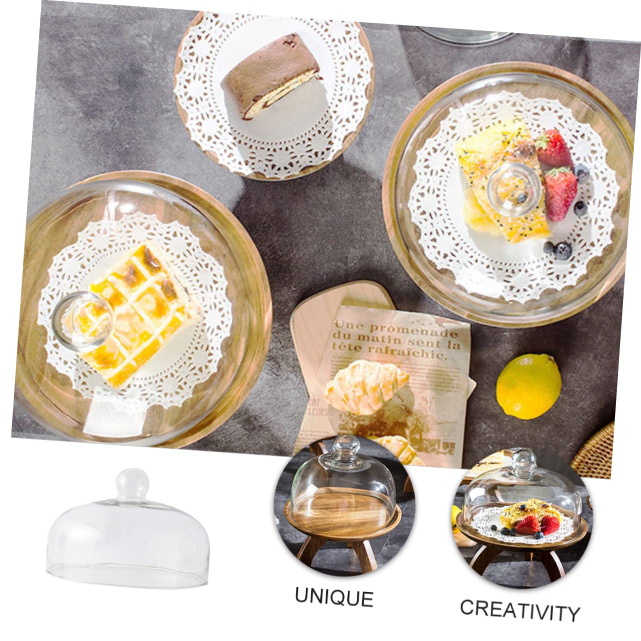 Cúpula de Vidrio Redonda de Color Claro 1 Pieza para Postres y Tartas | Vidrio Transparente, Diseño Simple y Resistente, Fácil de Limpiar, para Fruta y Presentación