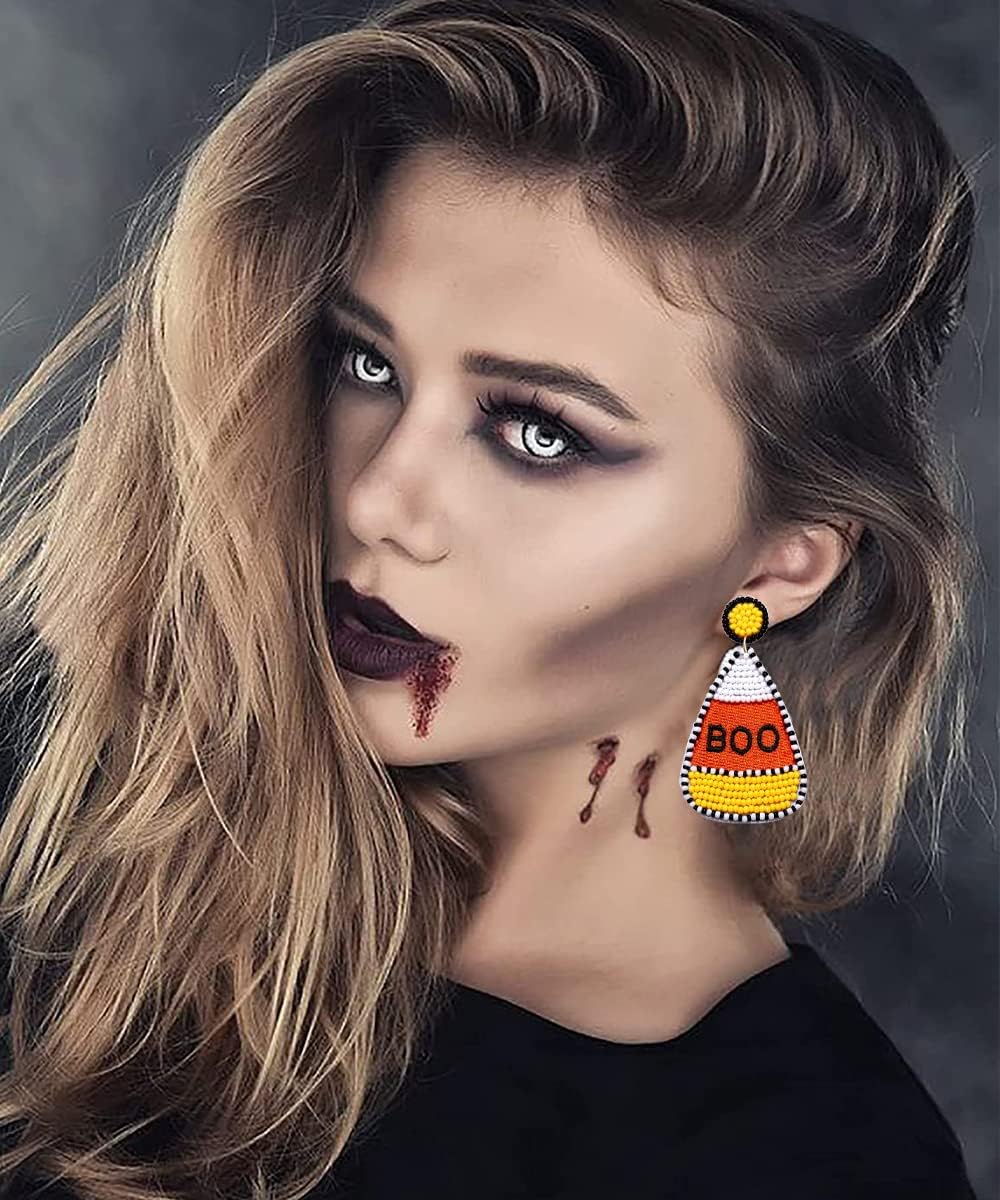 NVENF Halloween Earrings for Women, Halloween Accessories Outfits for Women, Beaded Candy Corn Earrings Costume Party Favors Jeweley Gifts (Candy Corn) - Image 2