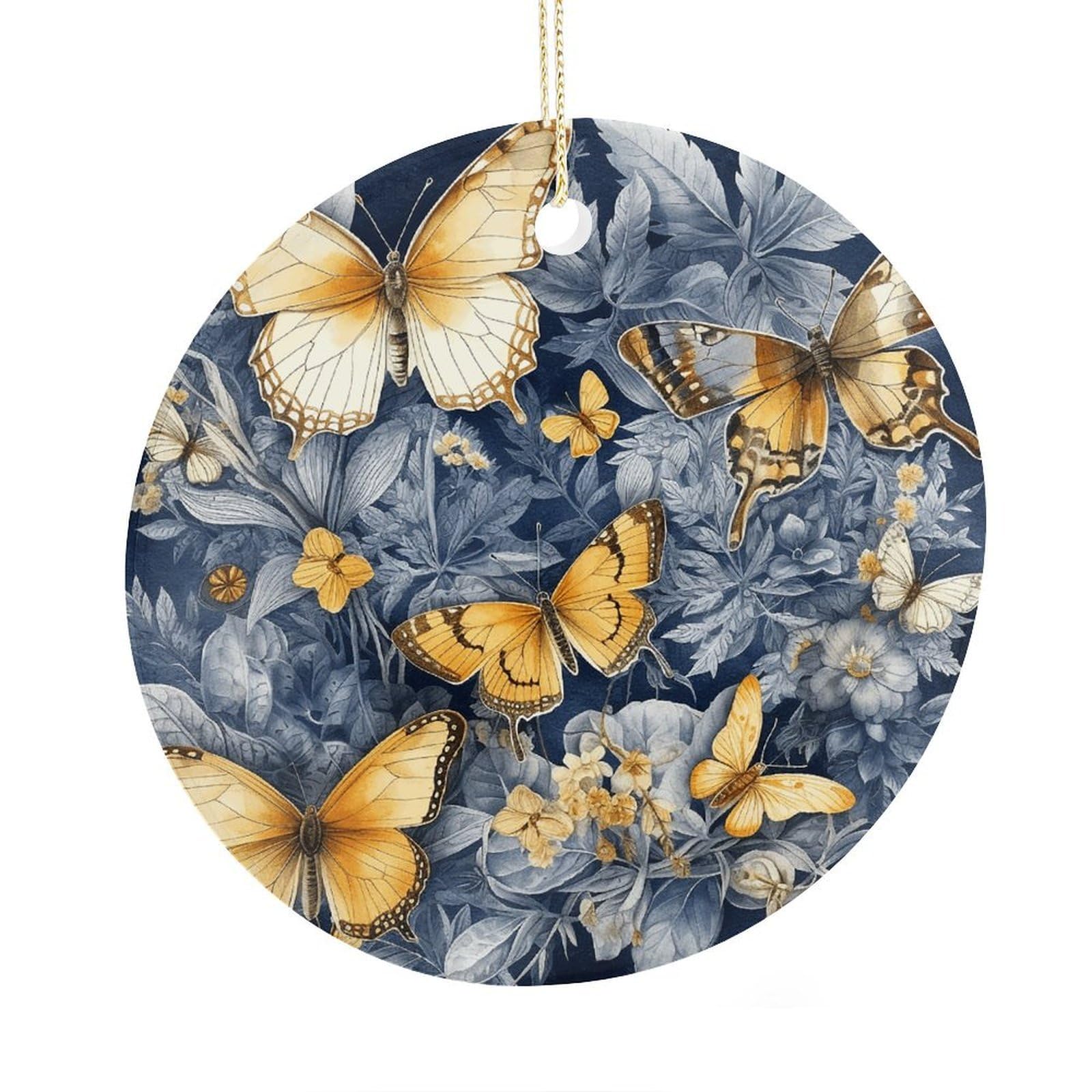 Adfgyerh Style Several Species Of Butterflies Ceramic Circular Pendant,2.9 Inch，Hanging Ornament，Gift Exchange Idea Round Ceramic Ornament,For Mom And Daughter，For Home Indoor Outdoor Decor.
