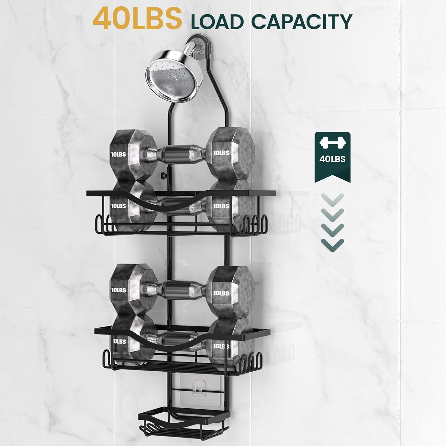 Shower Caddy Hanging Adjustable Shower Caddy, Rustproof Shower Organizer Extended Length Shower Caddies Over Shower Head with Hooks Soap Holder, Large Capacity Anti-Swing Bathroom Organizer, Black - Image 5