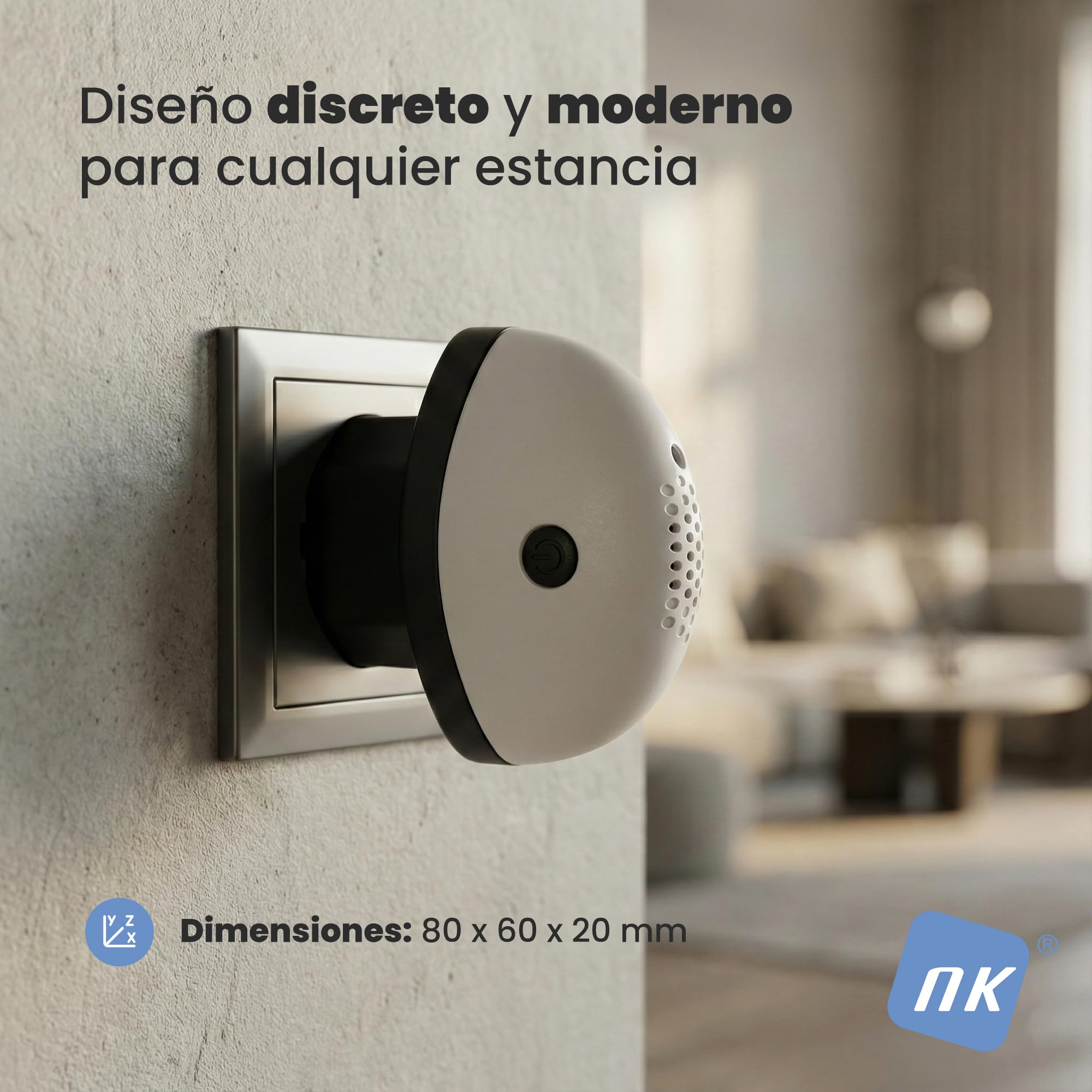 NK Repelente Ultrasónico Antimosquitos Electrónico - Control por Botón, Cobertura 150 m², Uso Interior, Blanco y Negro