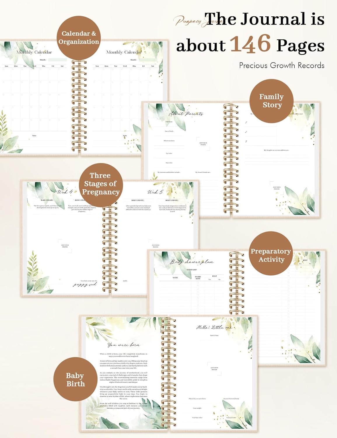 molekaus Pregnancy Journal Memory Book: Keepsake Pregnancy Diary with 146 Pages - Pregnancy Journal for First Time Moms - Must Have Gift to Track Milestones for Expecting Mothers - Image 6