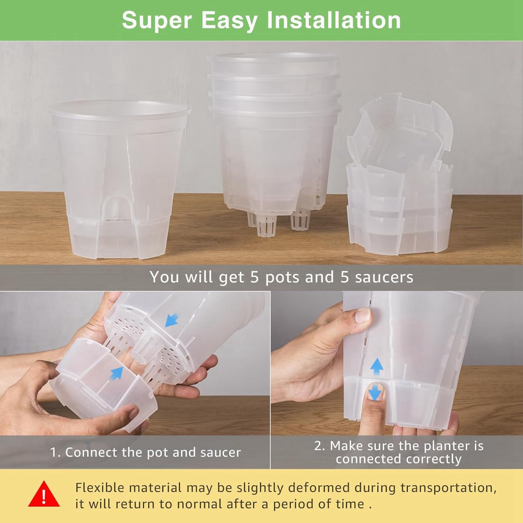 Pots de Jardin en Plastique Transparent de 6 Pouces, Jardinières à Arrosage Automatique, Paquet de 15 Pots de Plantes de Pépinière en Plastique avec Réservoir Profond