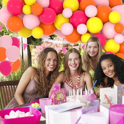 Miniatura 5 de Kit de arco de guirnalda de globos rosa y naranja, 137 globos rosa rojo claro, naranja y amarillo para cumpleaños, boda, baby shower, aniversario,