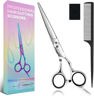 AULikY 6.5" Professional Hair Cutting Scissors - Stainless Steel Barber Shears Kit with Comb for Precise Salon & Home Trims