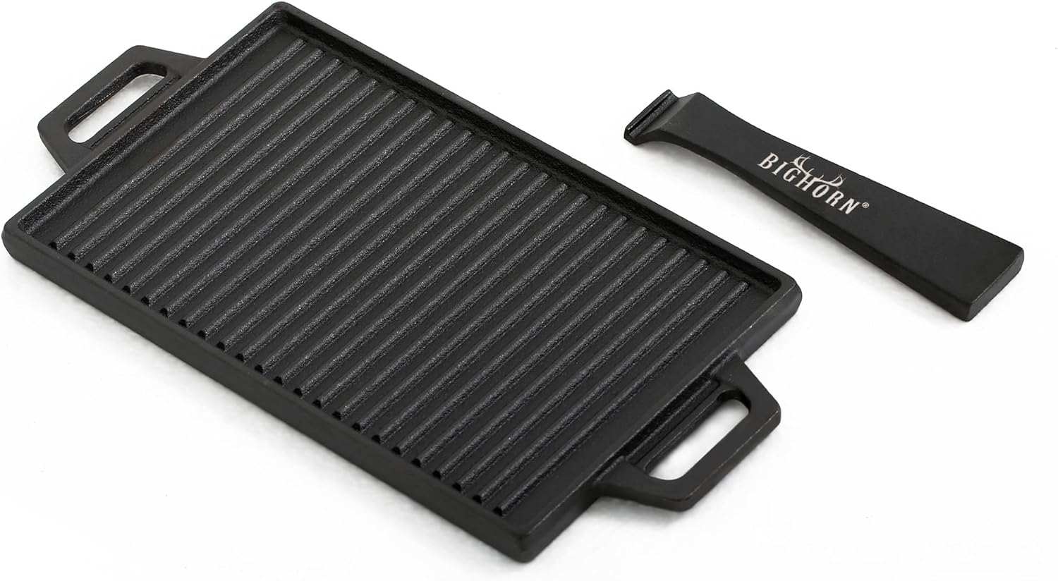 BIG HORN OUTDOORS Cast Iron Griddle Reversible Grill Plate with Handle for Oven, Stove, Grill
