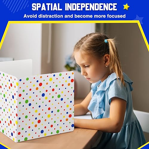 Miniatura 4 de Teling Tableros grandes de privacidad escolar para escritorios de estudiantes, Polk Dot, carpeta de privacidad para aula, carrel de estudio, reduce