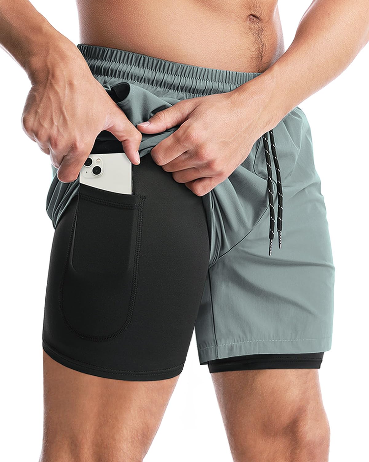 Aolesy Men's 2 in 1 Running Shorts 5" Workout Gym Athletic Shorts for Men Quick Dry Lightweight Training Shorts with Pockets