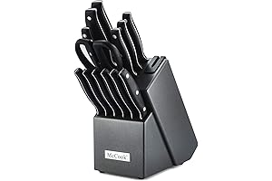 MC39 14-Piece Full Tang Triple Rivet Professional Kitchen Knife Block Set with Built-in Sharpener, Black