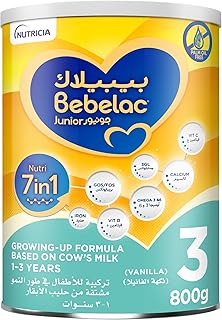 Bebelac Junior 3 Nutri 7in1 Palm Oil Free Stage 3 Growing Up Milk Formula, from 1 to 3 years 800g tin | Fortified with Iron, Vitamin C, prebiotics & postbiotics (3-GL)